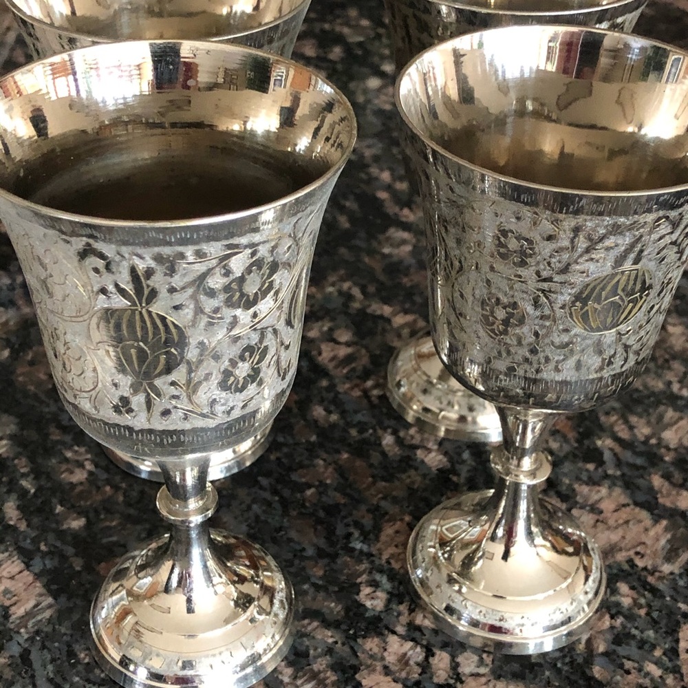 Spanish etched silver wine goblet.